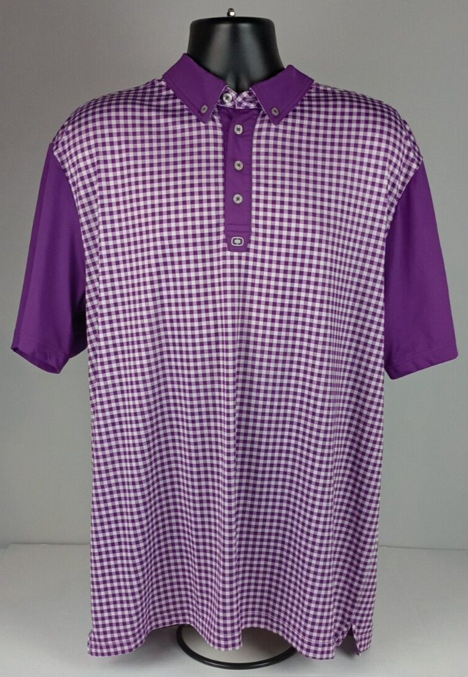 OGIO Purple Plum Gingham Checkered Mens Size XL Collared Polo Satin Shirt